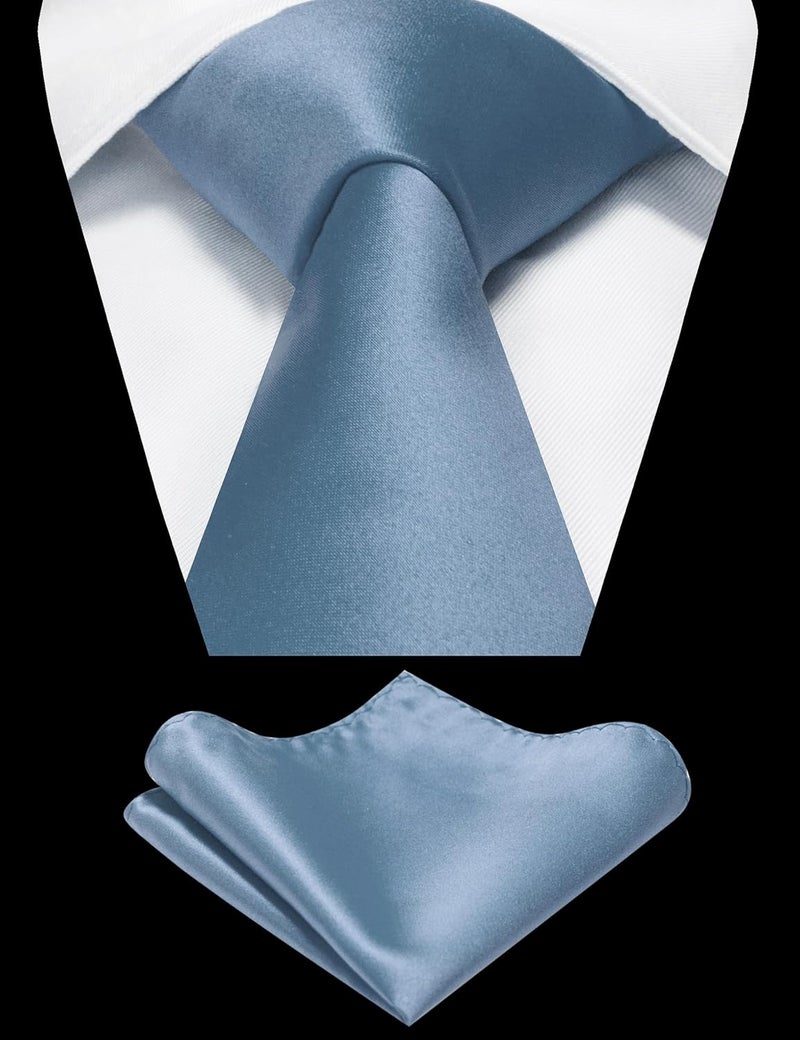 RBOCOTT Solid Color Tie and Pocket Square Hankerchief with Lapel Pin Set for Men - Image 2